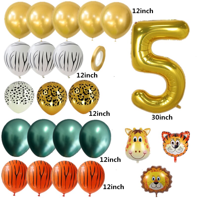 Børn safari dyr fødselsdagsfest balloner guld digital ballon buket løve tigher giraf ballon stativ zoo dyr ballon tegn: 5