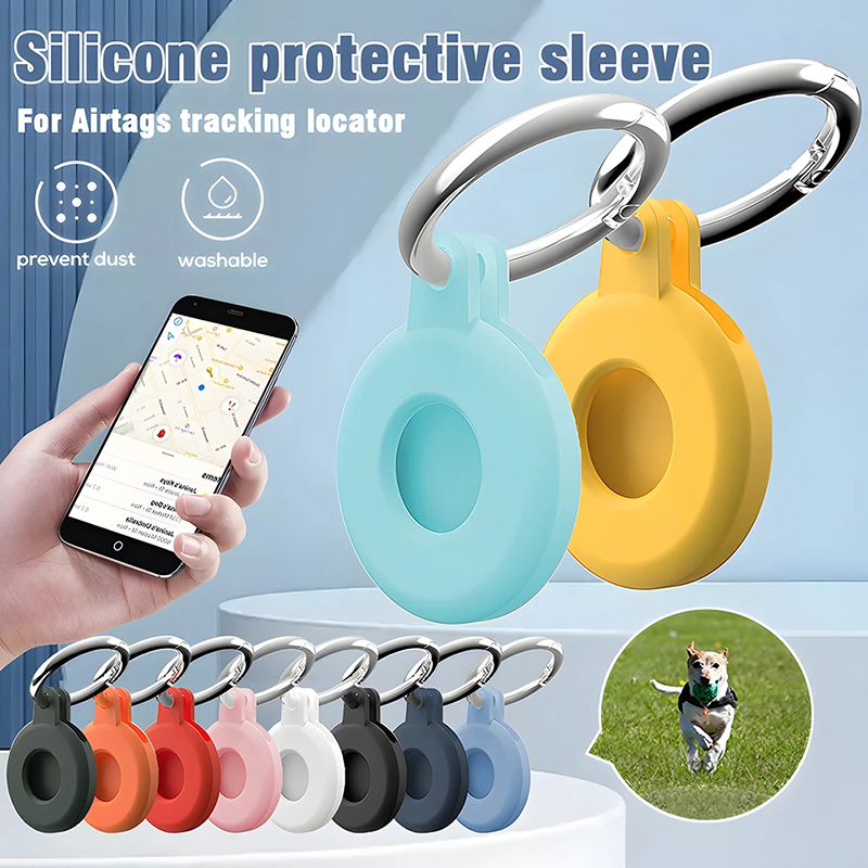 Silikone etui, fuldt cover, nøglering til apple airtag, telefon, kæledyrsfinder, tracker, tyverisikker, airtag-cover til airtags