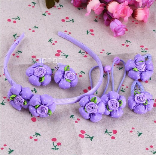 Children's Hair Ornament Headband Girl's Headband Hair Rope Baby Hair Clip Head Accessories Set: Plum