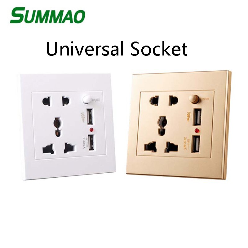SUMMAO AC110-250V 13A Universal Wall Socket Hotel Multifunction Outlet With 2 USB Port Charger Bedroom ON/OFF Button Sockets