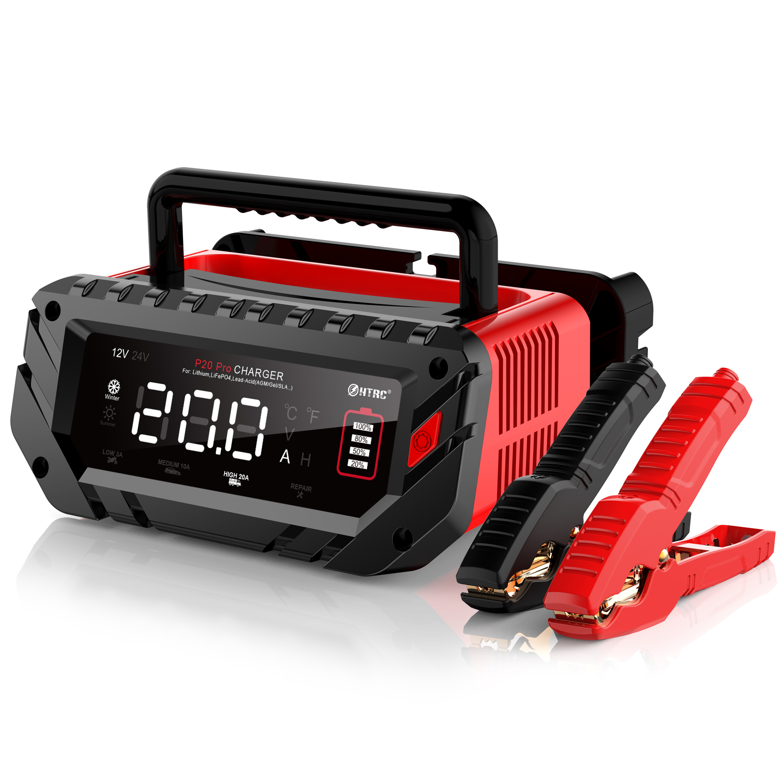 Htrc bilbatterilader 12 v 20a 24 v 10a automatisk til agm litium blysyre lifepo 4- batterier motorsykkel pulsreparasjonslader