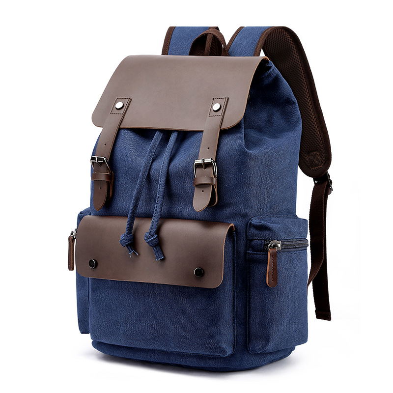 herenrugzak Vintage canvas rugzak Schooltas Heren reistassen Grote capaciteit rugzak Laptop rugzak tas: Deep Blue