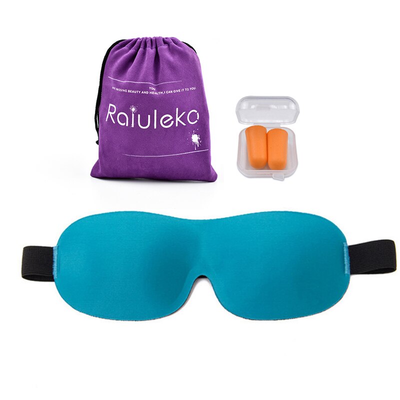 3d sovende øjenmaske svamp polstret skygge cover øjenskygge bærbar rejse bind for øjnene kontor øjenlap nat bandage send taske øreprop: Blå