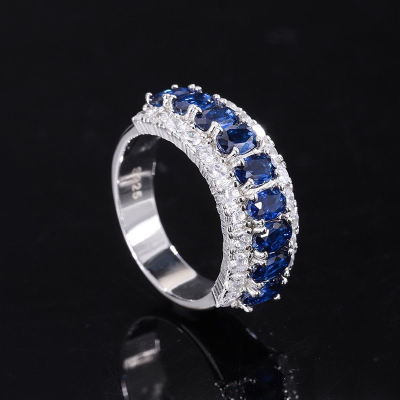 KQDANCE-Anillo de Plata de Ley 925 de 3x5mm, piedras preciosas, diamante, zafiro, Esmeralda, rubí, con piedra azul/Verde/rojo, joyería fina: 5 / Azul