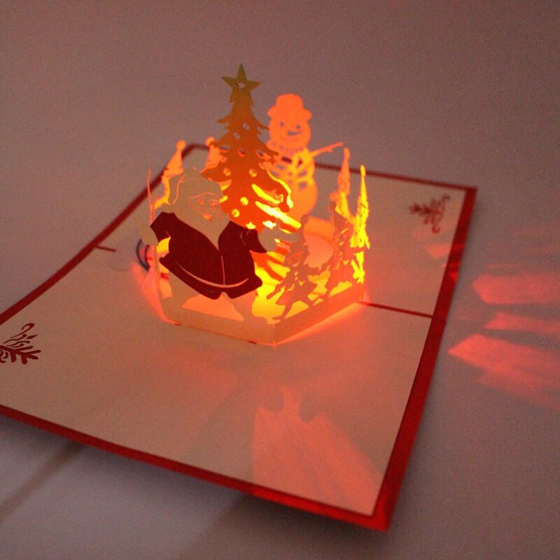 Weihnachten 3D Pop hoch Grußkarten LED Licht Musik Karte Mit Umschlag Postkarten Für Weihnachten Dekoration