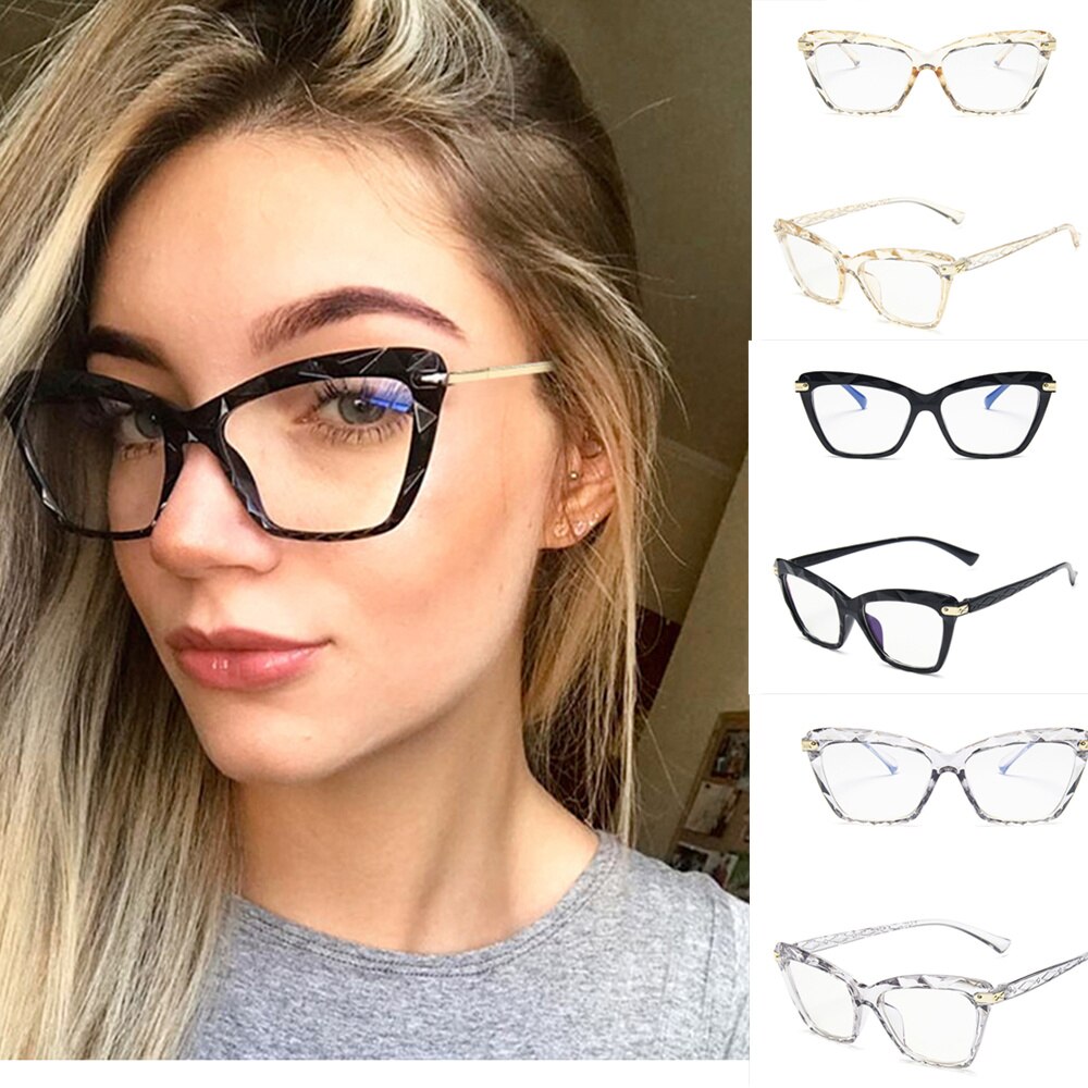 Lunettes anti-lumière bleue œil de chat pour femmes, monture noire, verres transparents, bloquant la lumière bleue, pour ordinateur