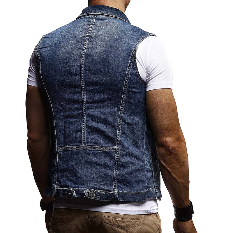 sleeveless denim vest men's trend solid color zipper denim jacket