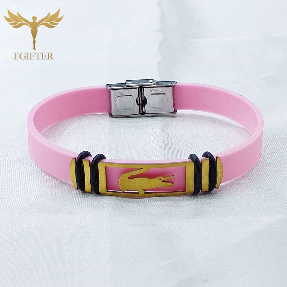 Bracelet accessoire Crocodile Reptile féroce, en acier inoxydable, en Silicone coloré, pour hommes et femmes, fournitures de fête, bijoux: 19cm / Or foncé