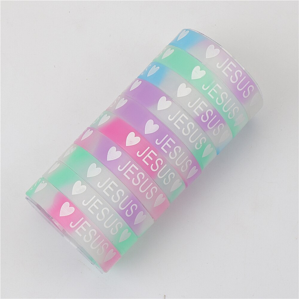 10 pz/lotto moda uomo Silicone bagliore notturno polsino luminoso braccialetti dell'amicizia gioielli per le donne Mix Style Club regali per feste: JESUS