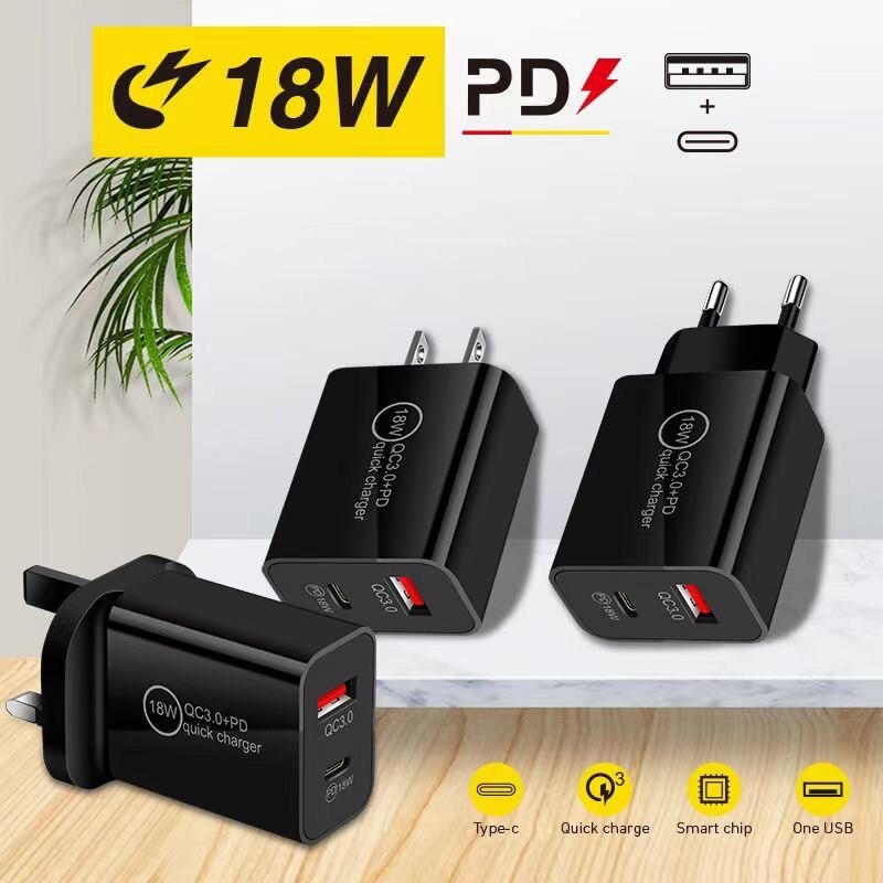 QC3.0 Pd 18W Dual-Port Fast Charger Type-C Opladen Hoofd Voor Apple Android Toegepast Snelle Lading protocollen Intelligente Lading Gan