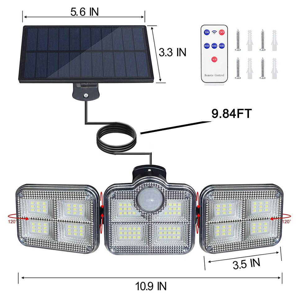 138 Smd Led Super Heldere Zonne-verlichting 120 Led IP65 Waterdichte Outdoor Indoor Solar Lamp Met Verstelbare Hoofd Breed Verlichting hoek