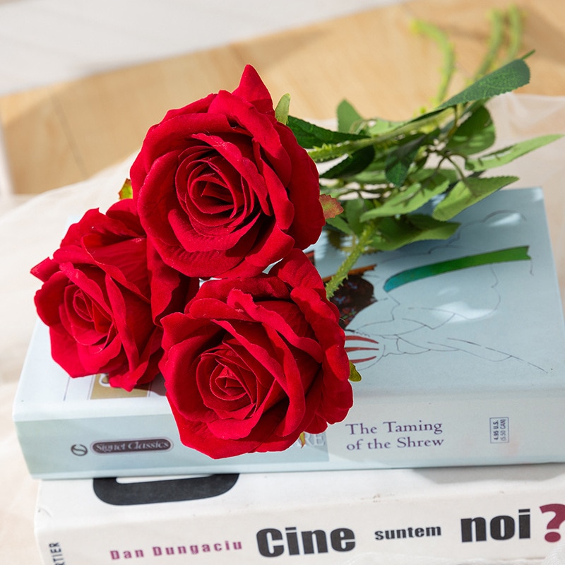 Artificial Red Rose Flowers Living Room Home Decoration Accessories Thanksgiving Wedding Diy Bouquet Silk Flowers Bouquet