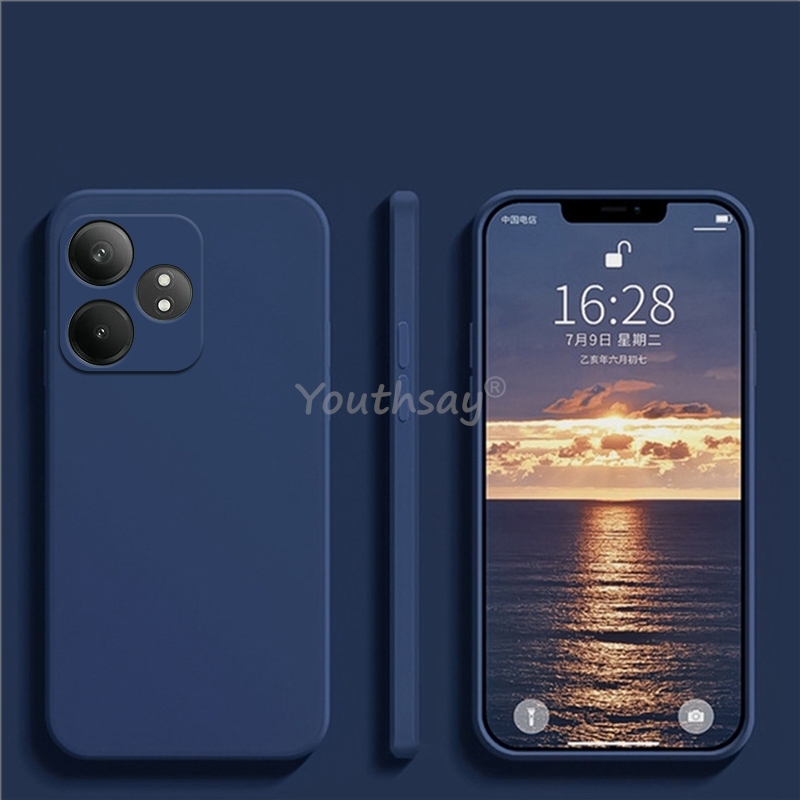 Pour Realme GT 6 étui Realme GT 6 couverture liquide Silicone plaine TPU Anti-chute téléphone protecteur couverture Realme GT 6 T étui: ABS / Bleu