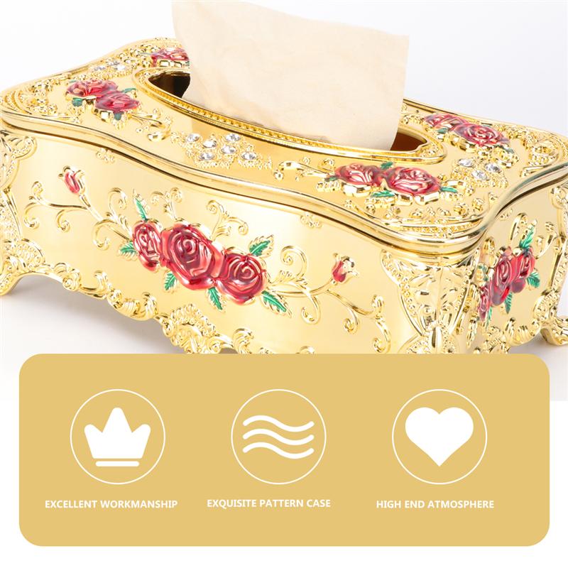 European Style Luxury Tissue Box Napkin Holder Napkin Case Rose Patterned Paper Rack Table Accessories Home Car Case Holder