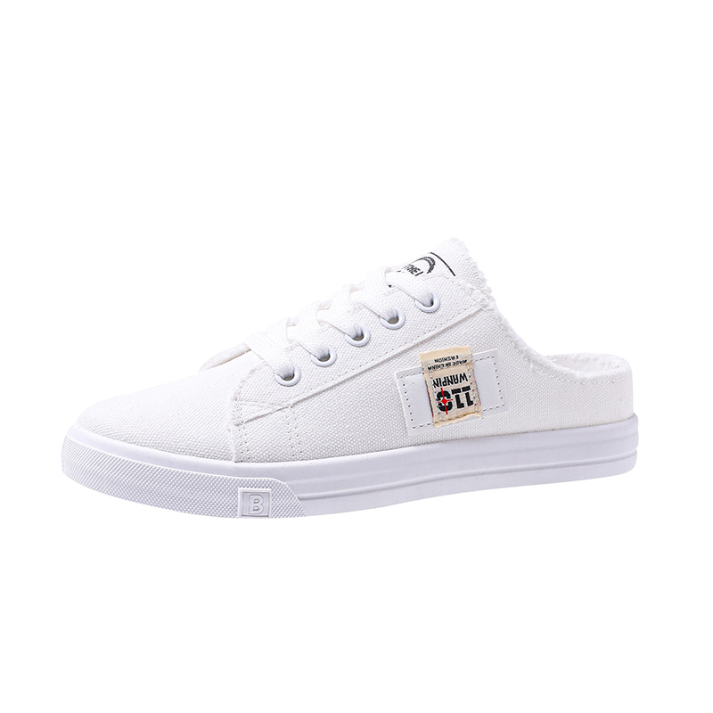 Pantofole di tela da donna, scarpe basse casual, con cordoncini, bianche, per la primavera e l'estate, 2024 zapatos de mujer: WHITE / 39