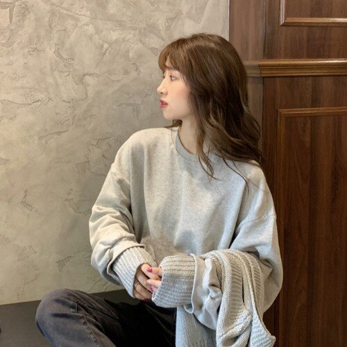Suéter con cuello en V para mujer, Blanco Simple escolar que combina con todo, ropa de diario holgada Harajuku de estilo japonés para chicas: gray tops(no vest)