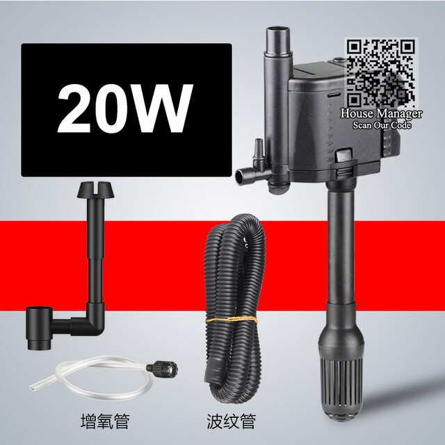 4in1 Submersible Aquarium Pump Filter + Surface Protein Skimmer + Add Air + Flow System, regulate adjustable Filter Water Pump: 20W / US Plug adapter