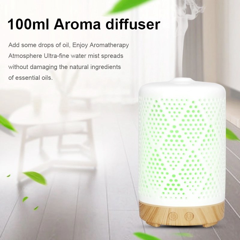 Ultrasonic Aroma Diffuser Ceramic Air Humidifier Purifier Atomizer Essential Oil Diffuser with 7 Color Night Lights for Home