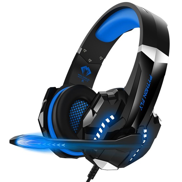 Auriculares para Gaming PYTHON FLY G9000 Pro, cascos estéreo para Gaming, 3,5mm, USB, HD, micrófono, luz LED, para PC: Blue