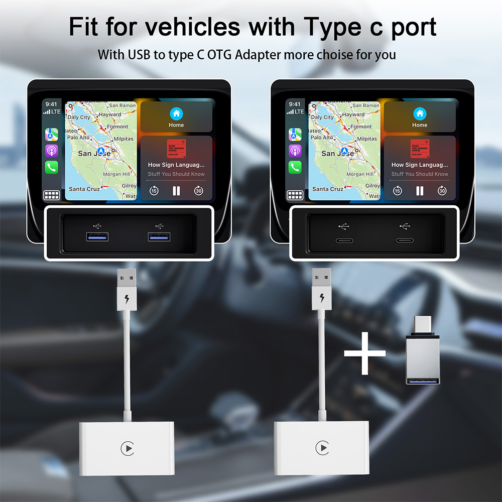 Trådløs biladapter, apple trådløs carplay-dongle, plug play wifi online oppdatering trådløs carplay-adapter for iphone