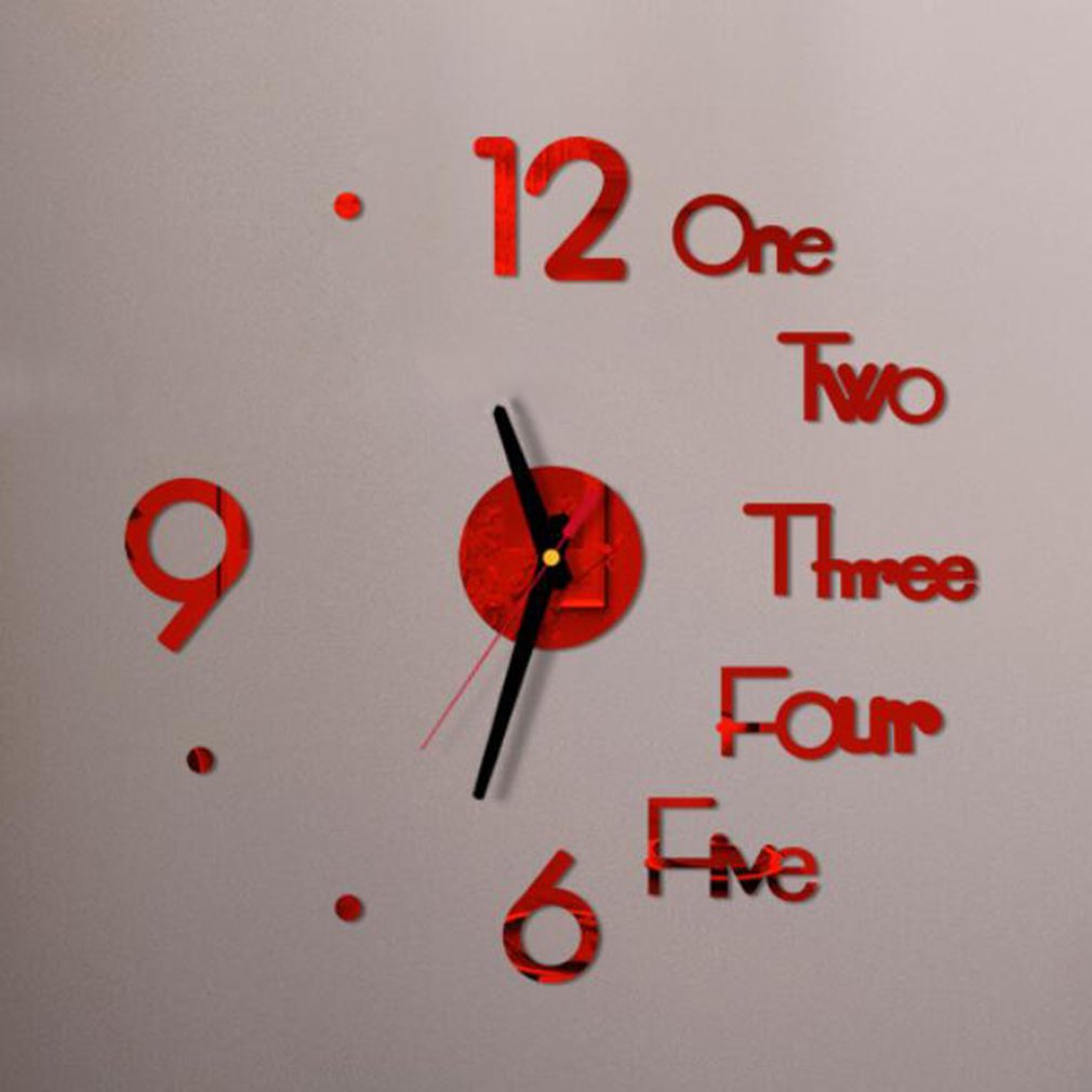Stort vægur stort ur klistermærke 3d klistermærker tal diy væg moderne hjem diy væg moderne stue boligindretning: Rød