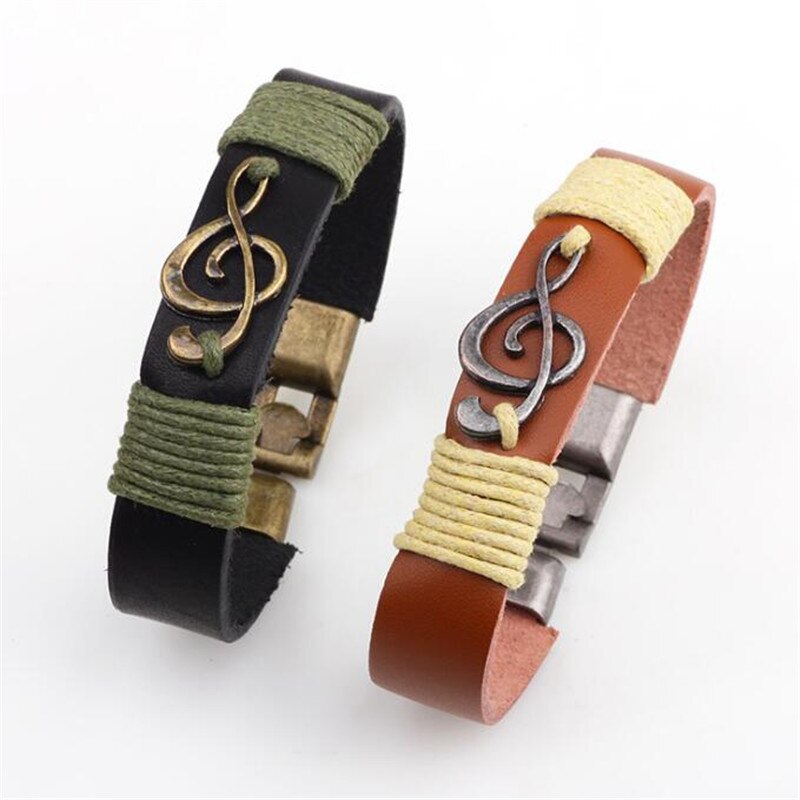 Style européen américain Note de musique rétro Bracelet Bracelet en cuir pour hommes et femmes exquis bijoux