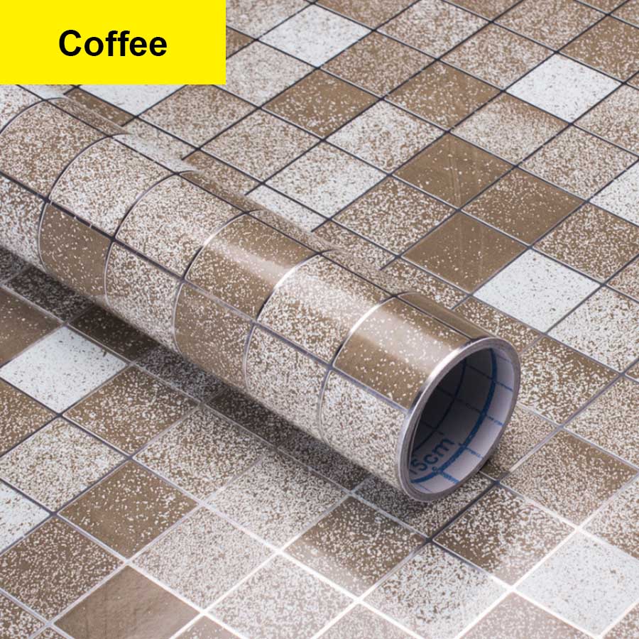 Kitchen Anti-oil Wall Sticker Mosaic Vinyl Stickers Muraux Bathroom Tile Waterproof Decorative Film Furniture PVC Stickers Decor: Coffee