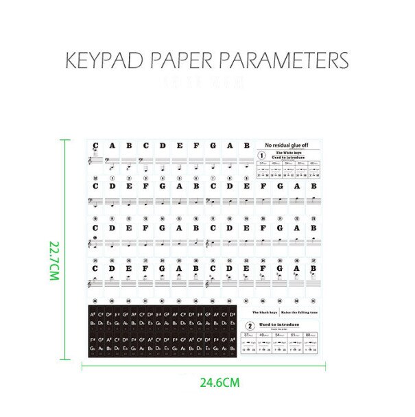 Piano Stickers Keyboard Music Note Chart Removable Decal 49, 54 ,61or 88 Keys