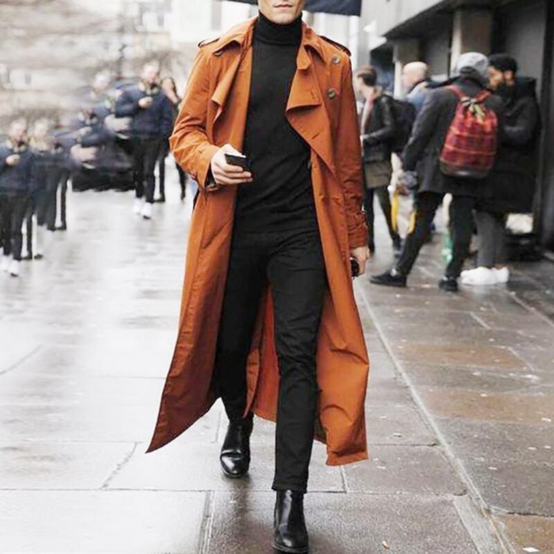 Trench Coat Homme Vintage En Daim - Coupe Mi-longue, Chaud, Confortable, Style Décontracté