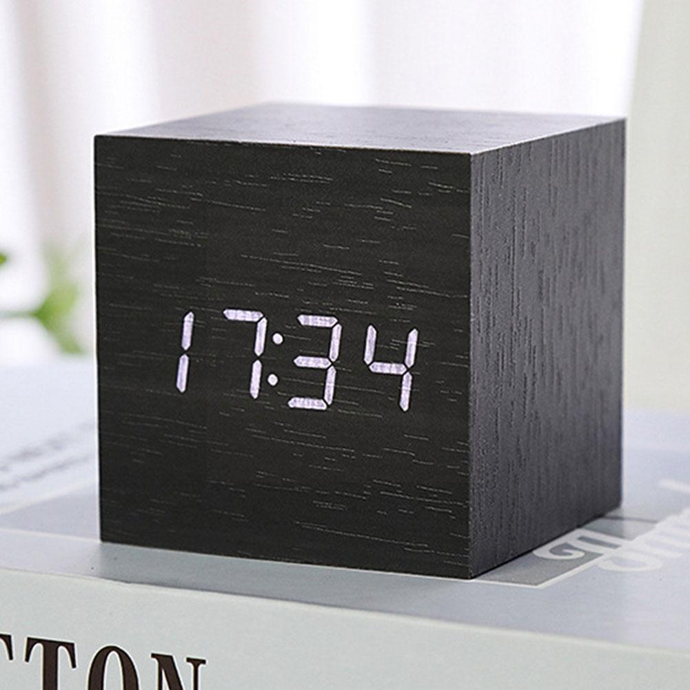 Alarm Clock LED Wooden Watch Table Voice Control Digital Wood Despertador USB/AAA Powered Electronic Desktop Clocks