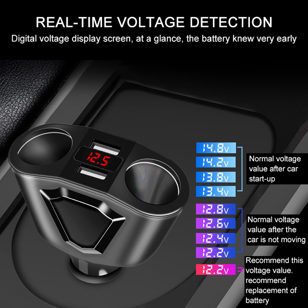 Auto Splitter Sigarettenaansteker Universele Power Adapter 3.1A Dual Usb Car Charger Poorten 120W Output Met Spanning Display