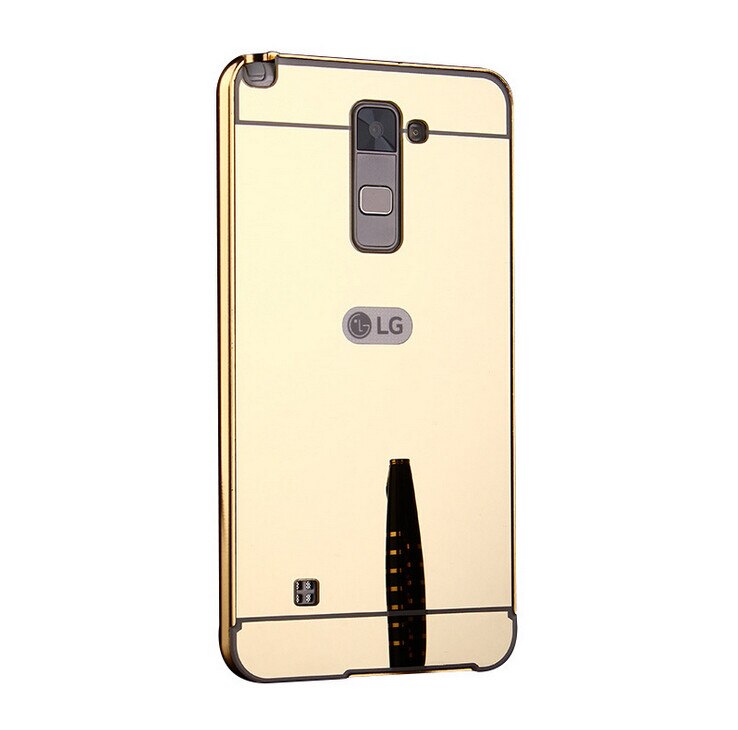 Parachoques de aluminio de Metal chapado en oro + carcasa trasera de espejo de plástico para LG K7 X210ds K10 Q6/Q6 Plus funda del teléfono híbrida fundas traseras