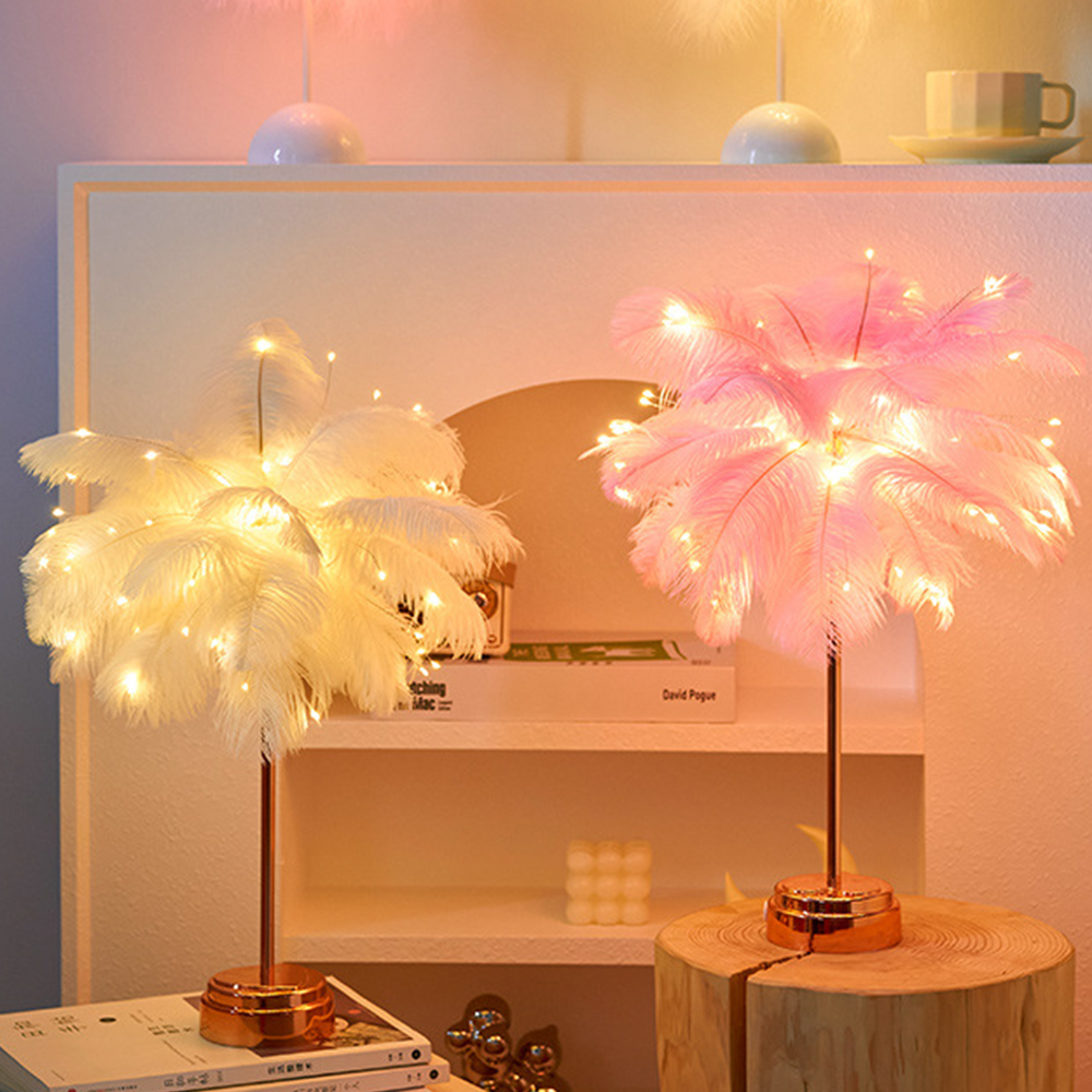 Novidade pena luz da noite fada cobre candeeiro de mesa bateria energia casa sala estar crianças quarto festa casamento decorativo