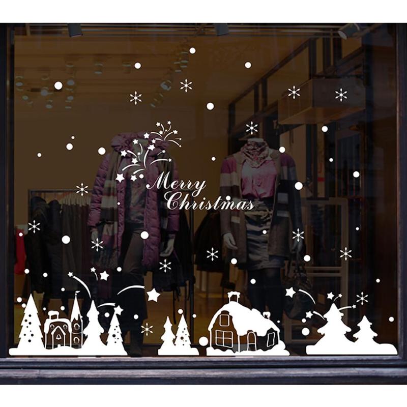 Diy christmas wallsticker stue dekal vindu utstillingsvindu glass nisse ugler tre snøflak år juledekor: 03