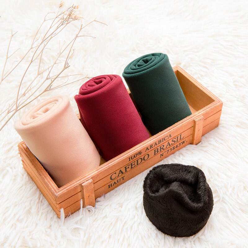 1 par kvinders varme vintersokker tykkere termisk nylon kashmir ensfarvede sokker blød #39 gulv søvn sort sok