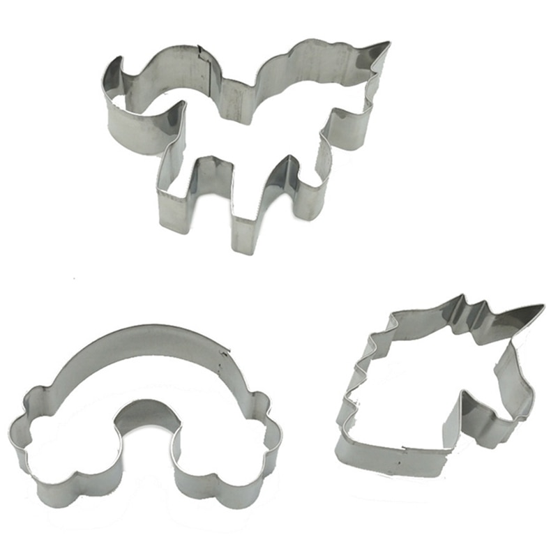 3 Pcs Eenhoorn Cookie Cutter Rvs Cut Snoep Biscuit Mold Koken Gereedschap Rainbow Metal Gebak Cake Fondant Cutters Mould