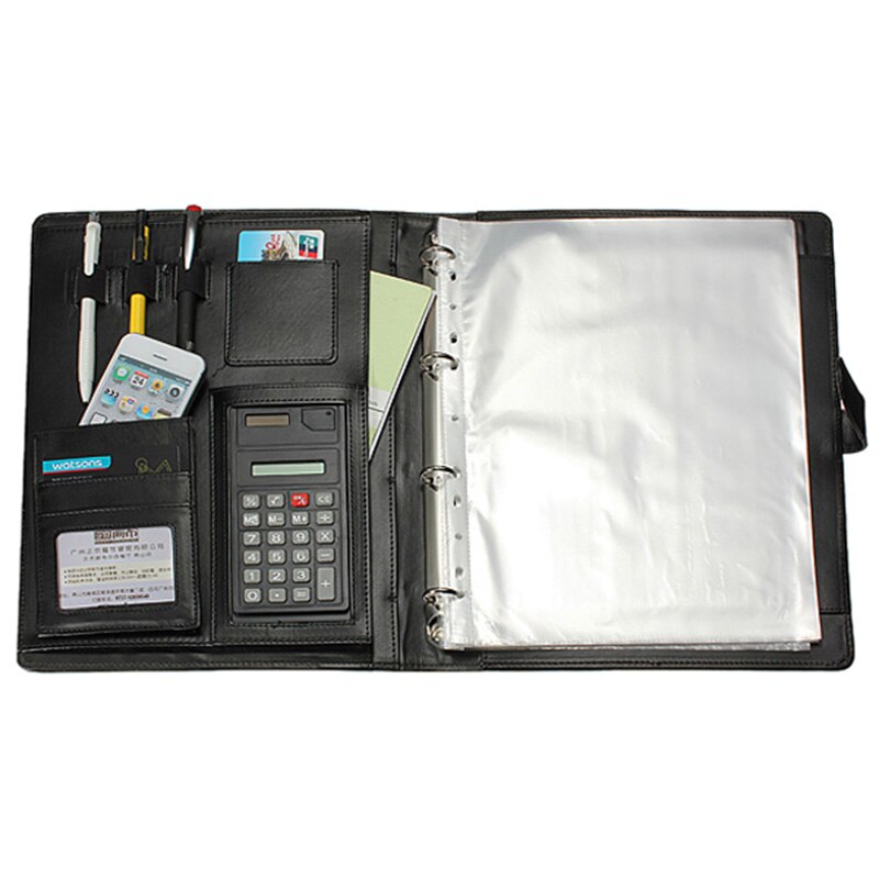 Black A4 Executive Conference Folder Portfolio PU Leather Document Organiser
