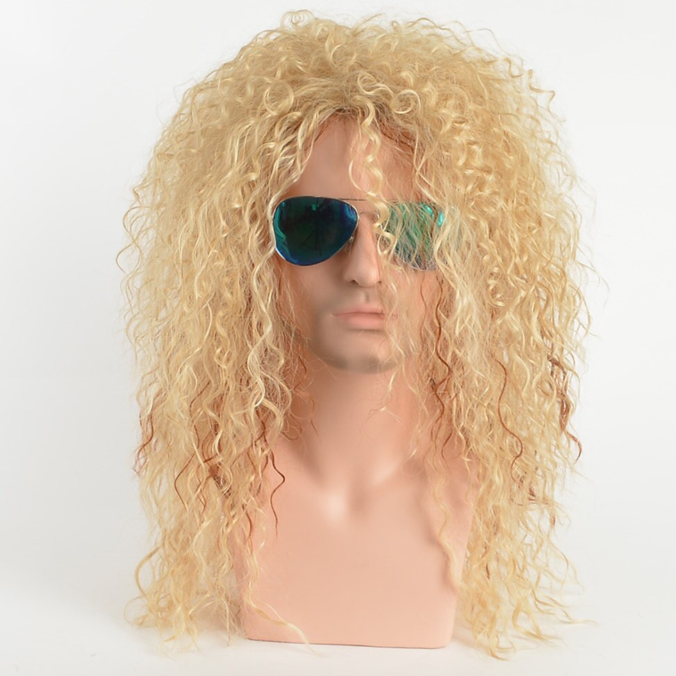 Guruilagu pitkät kiharat synteettiset peruukit miehille cosplay-peruukit miesten kiharat hiukset musta blondi peruukki otsatukkalla pörröinen yökerho baariperuukki