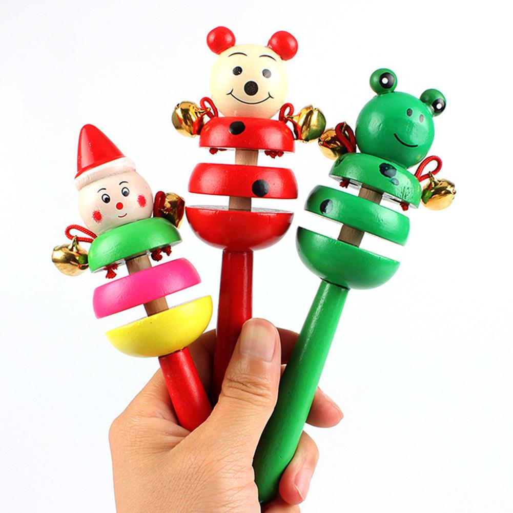 Houten Cartoon Konijn Kikker Dier Rammelaar Handheld Bel Muzikale Kinderen Speelgoed Baby Niet Giftig Safe Animal Vorm Ring/Bed Bel Speelgoed