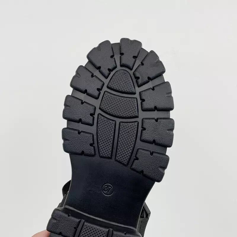Sandálias gladiador pretas, sapatos femininos de verão, dedo aberto, salto robusto, sandálias plataforma, casual