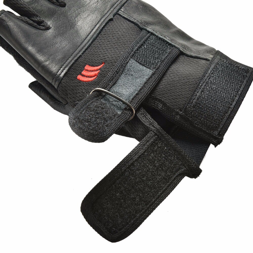 1 par svart pu läder styrketräning gym handskar träning handleds wrap sport träning träning fitness för män