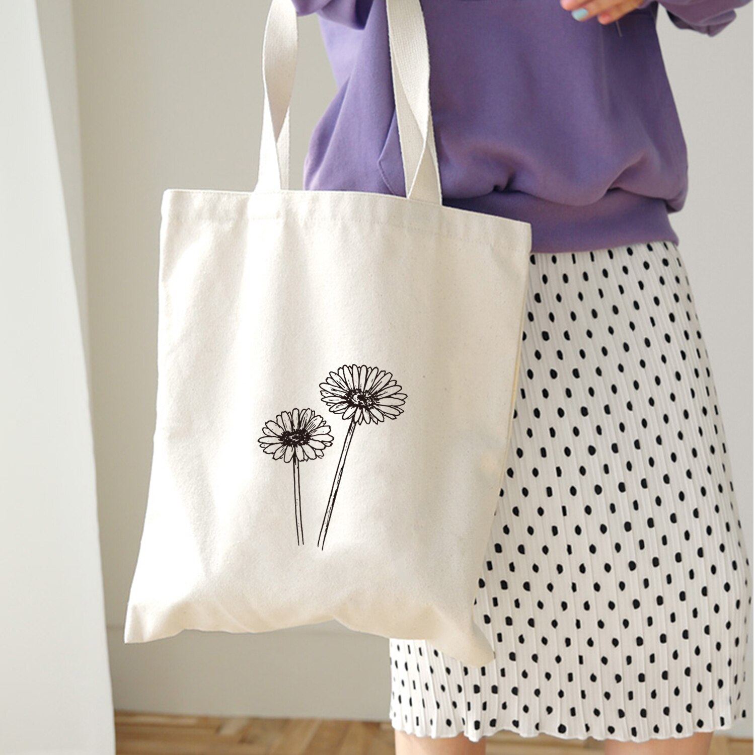 Bolso de hombro estampado de flores para mujer, con dibujo de líneas, estilo estudiante, Eco Harajuku, gran capacidad, arte literario