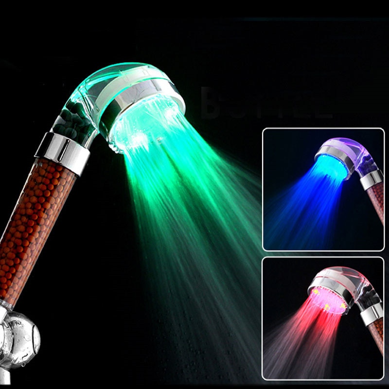 Led anion bruser spa brusehoved trykvandsbesparende temperaturkontrol farverig håndholdt stor regnbruser