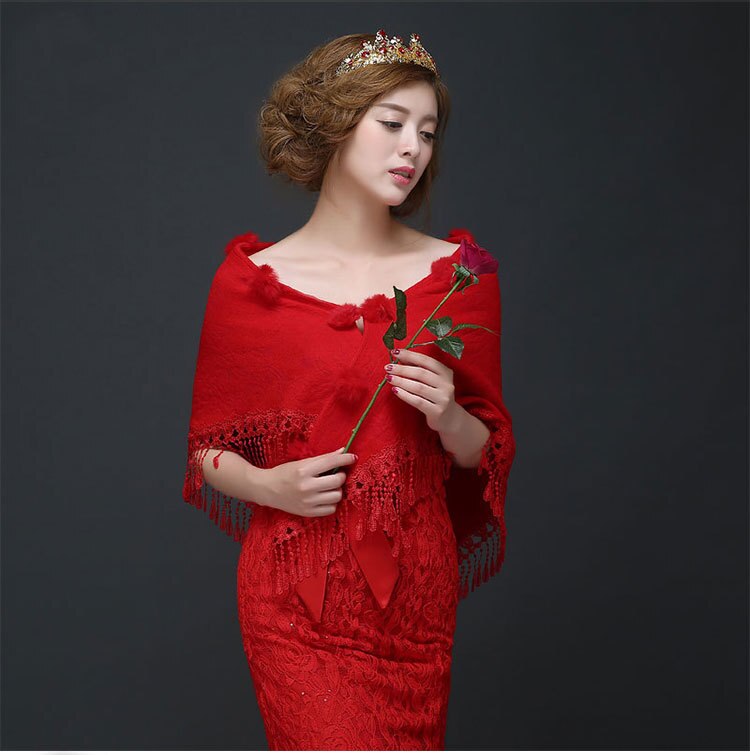 Janevini Ivoor/Rode Bruiloft Kant Bolero Rouge Bontjas Voor Vrouwen Bridal Cape Faux Fur Sjaal Bruid Party Wrap stola Etole Mariage: Rood