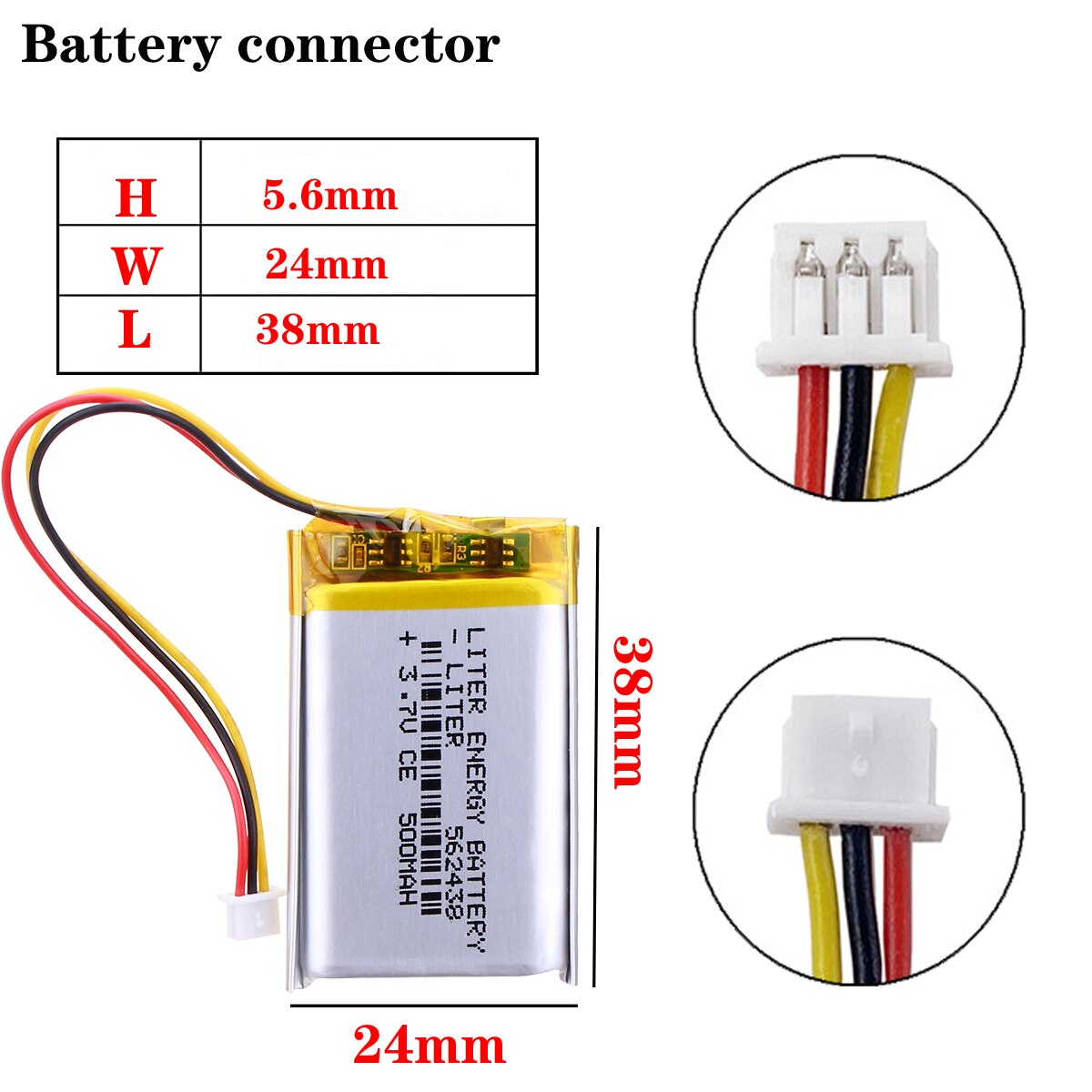 562438 3 gewinde Liter Energie 3,7 v Lithium-Polymer-Batterie 500mah Mp3/4 Bluetooth Radio Batterie Überwachung