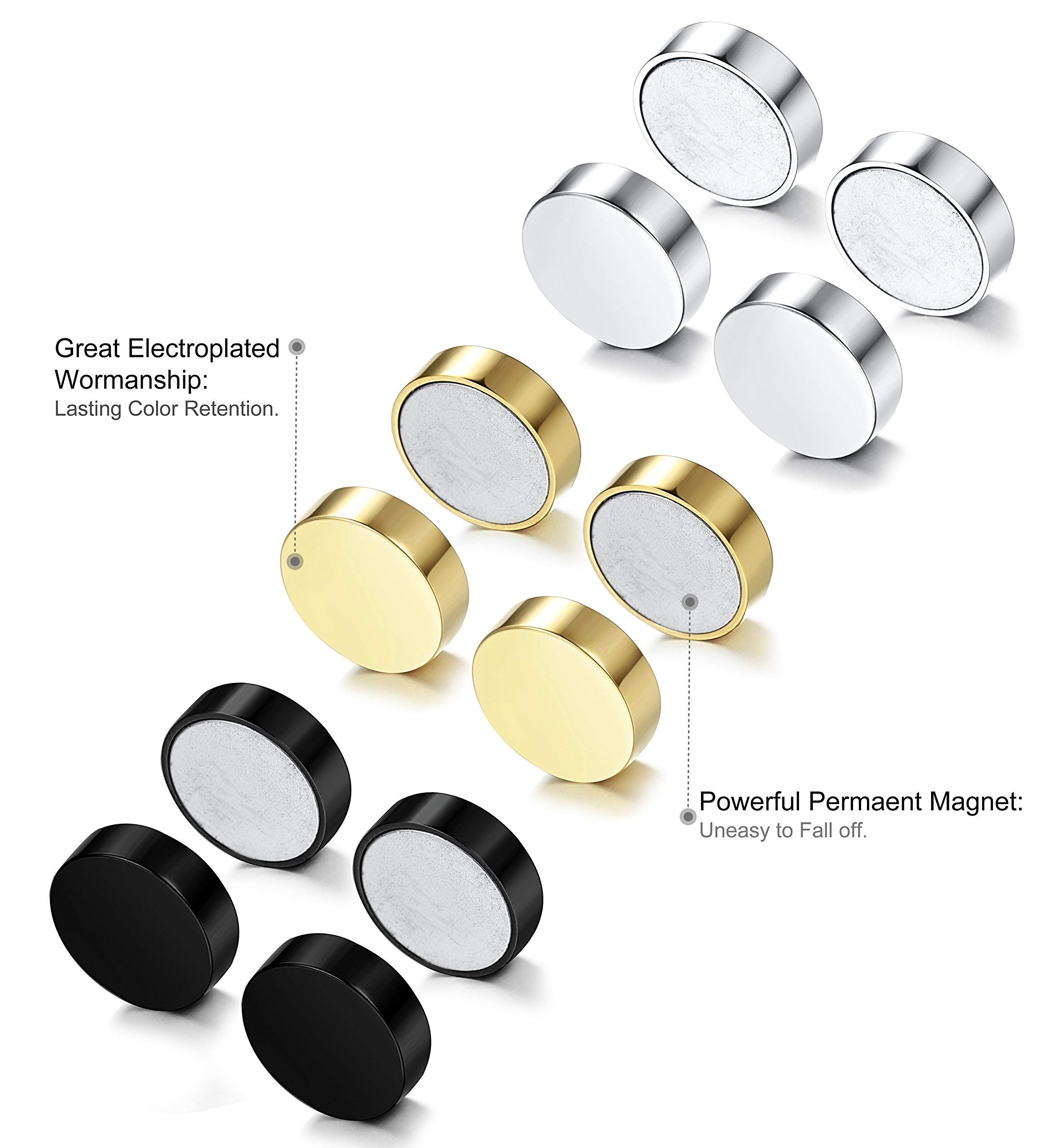 6 pairs magnetic stud earring for men women round square cz magnet non pierced clip on earrings set 6mm 8mm