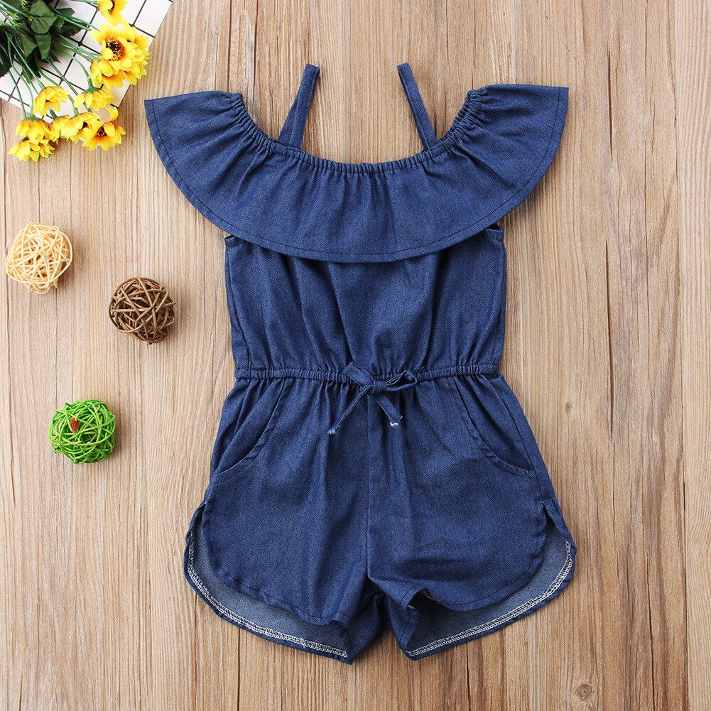 Zomer Peuter Kids Meisjes Denim Blue Strap Romper Overalls Jumpsuit Playsuit Kleding 1-6 T