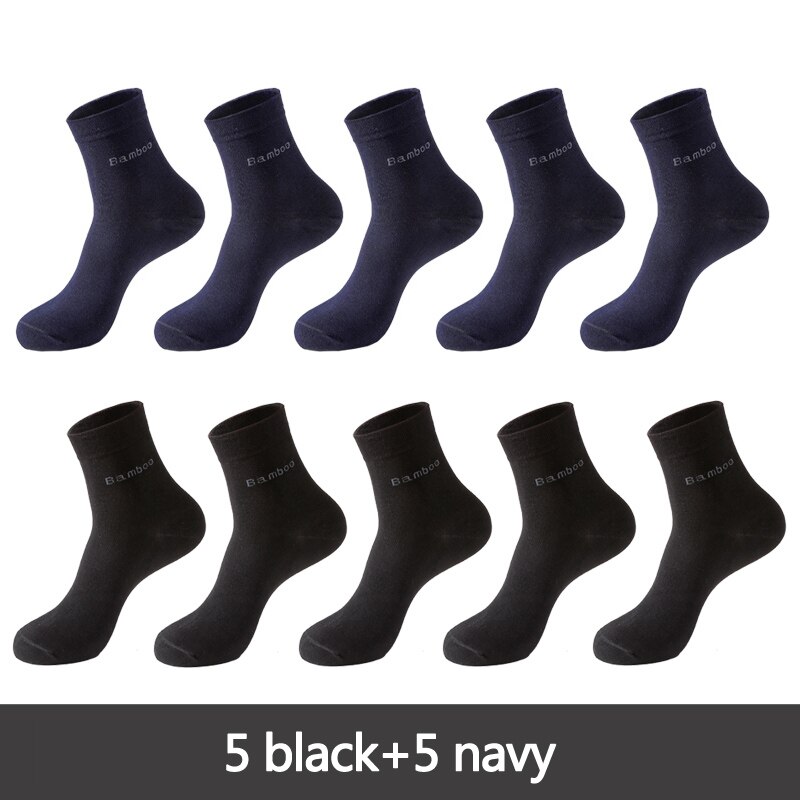 Chaussettes en bambou à bout sans couture pour hommes, décontractées, souples, pour le travail, l'athlétisme et la randonnée: 5 black 5 navy