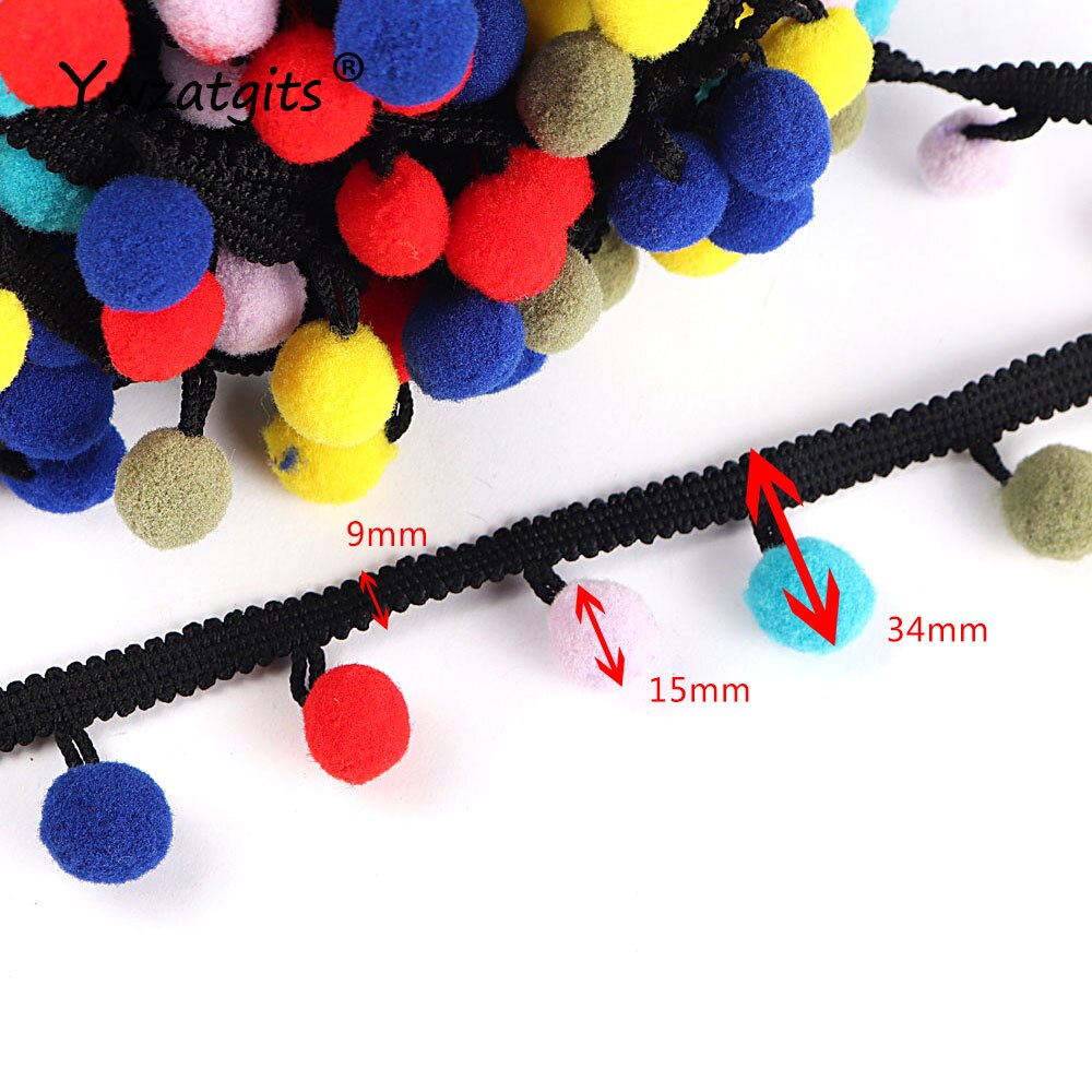 Ywzatgits 5Yards/Lot Tassel Fringe Pom Pom Ballen Trim Stof Lint Naaien Kledingstuk Schoenen Tas Materialen Accessoire YK0107