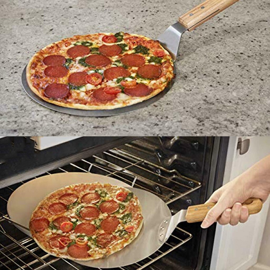 Pizza Paddle 10-inch Stainless Steel Blade Pizza Spatula For Oven Shovel Peel With Long Wooden#W